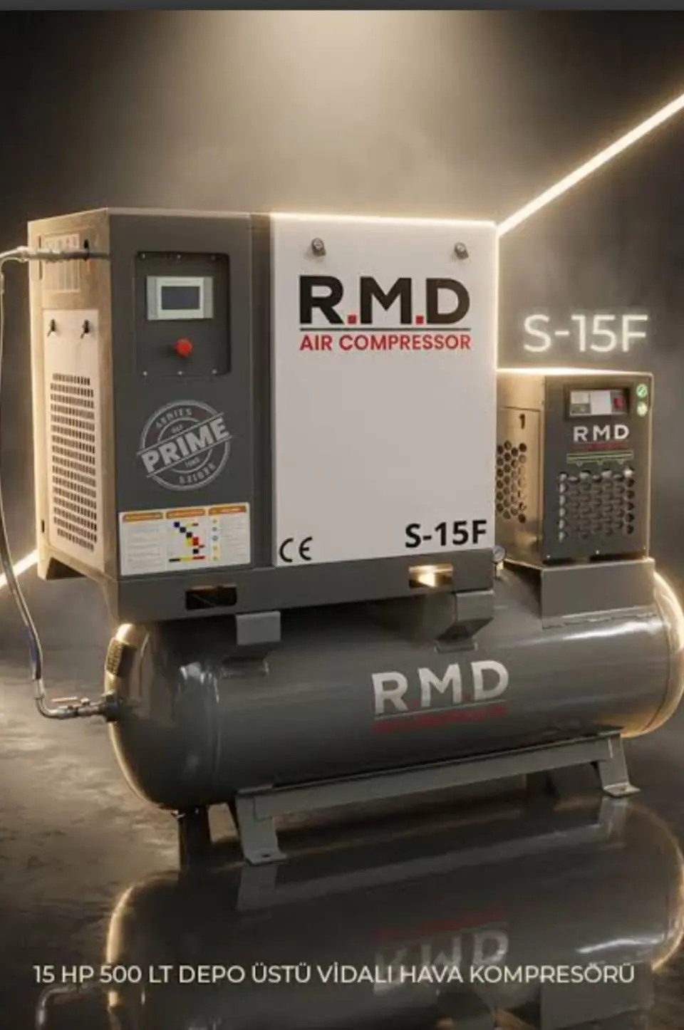RMD S-15F Depo Üstü Kurutuculu Vidalı Kompresör 500 Lt